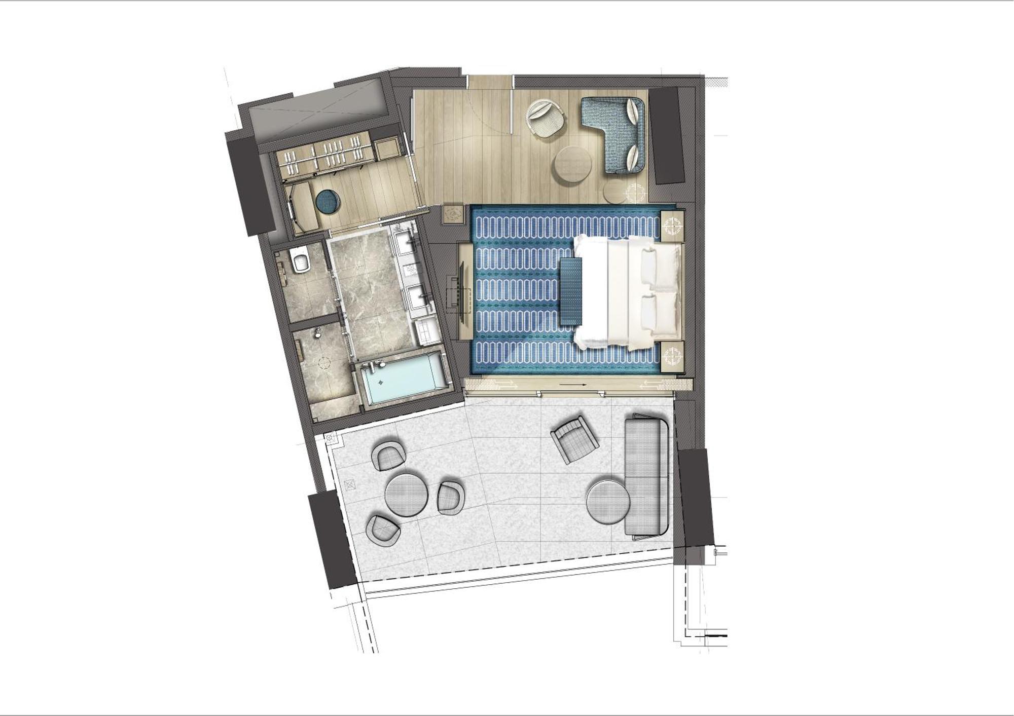 City Of Dreams Mediterranean - Integrated Resort, Casino & Entertainment 레메소스 객실 사진 Floorplan of a typical apartment